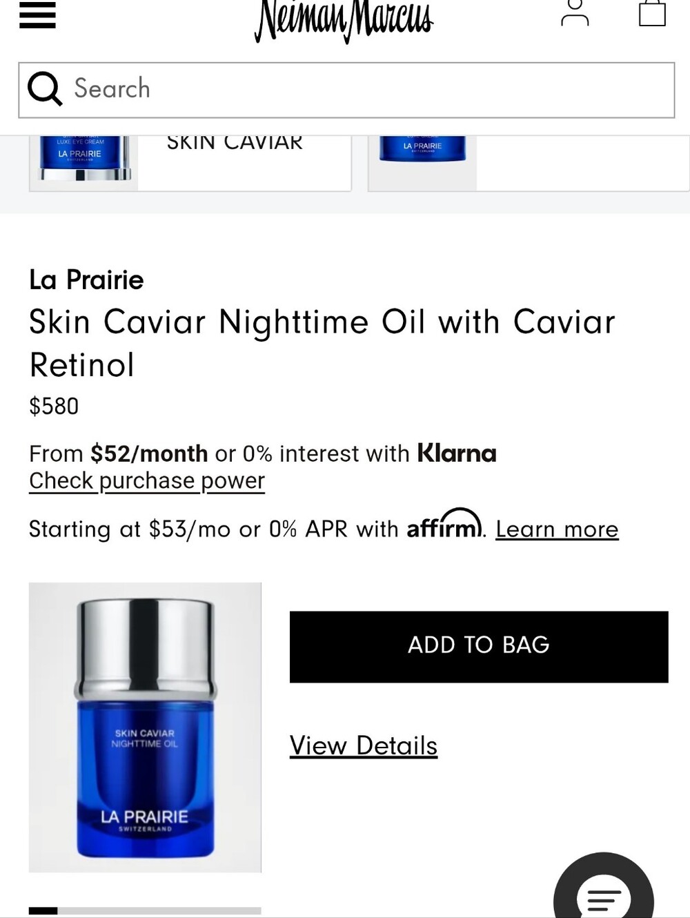 La Prairie Nighttime Skin Caviar Oil in Deep Blue and Silver 3ml